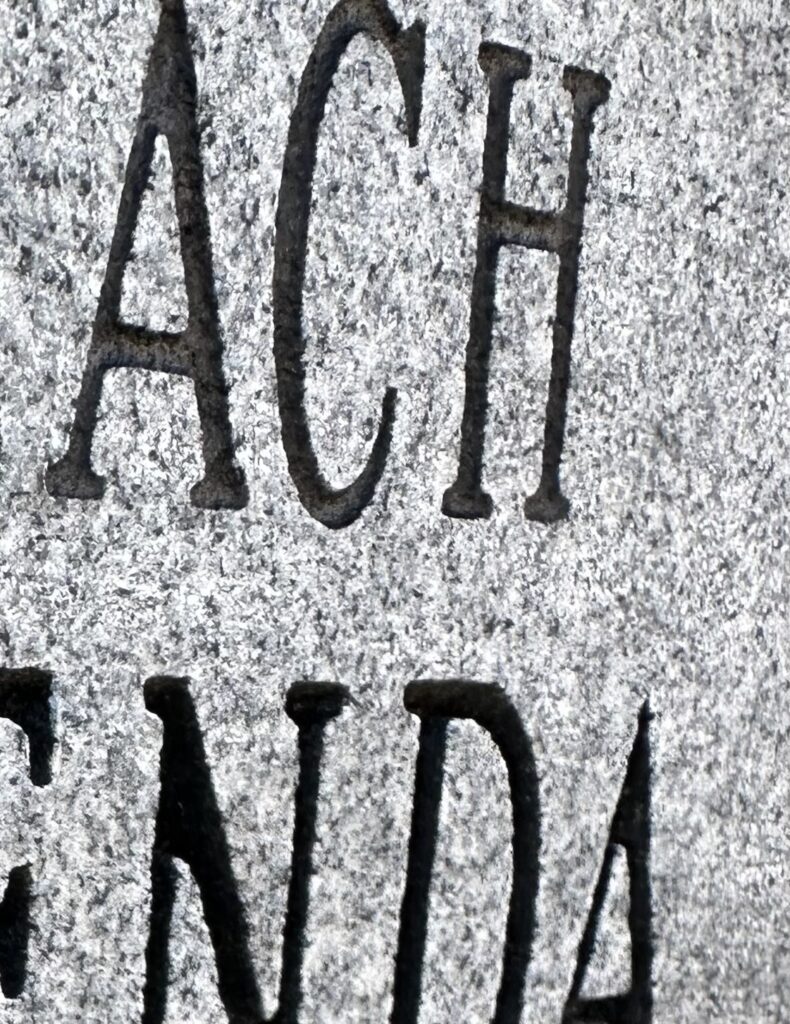 This week at Southern Bend Closeup of engraved letters